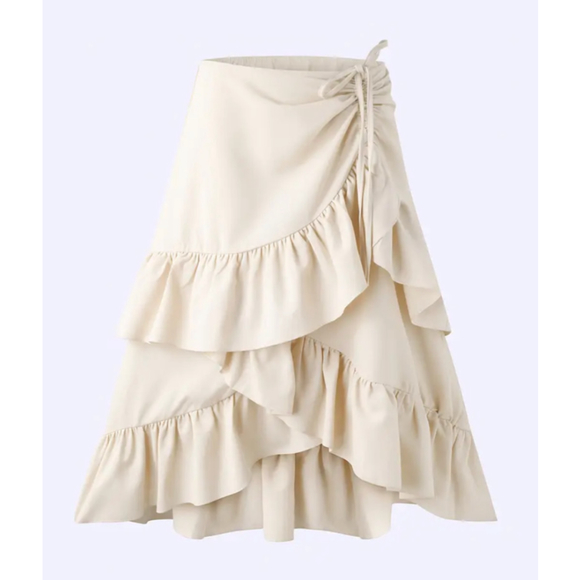 Unbranded Dresses & Skirts - Bohemian Skirt M Tiered Ruffle Skirt Drawstring Ruched A Line Midi Boho Skirt